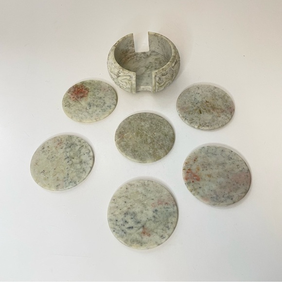 Carved Stone Elephants Coasters Set of 6 With Storage Holder READ - Picture 6 of 16